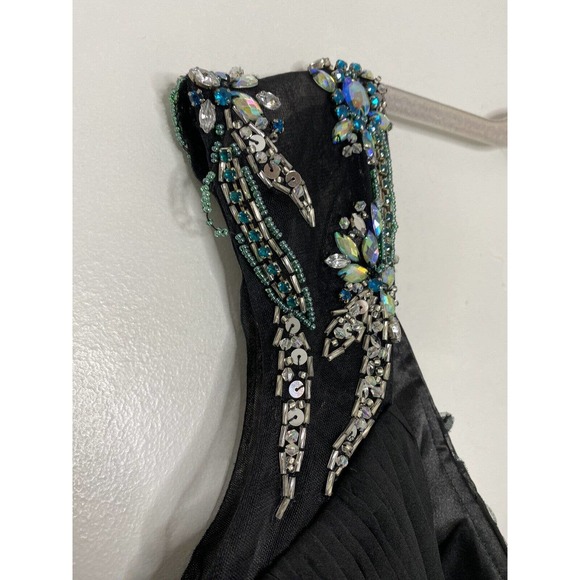 MAC DUGGAL BLACK Sheer Beaded EMBELLISHED Cap Sleeve Side Slit GOWN Sz 4 New - Picture 6 of 8